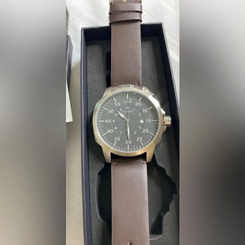 NWB Elevon Hughes Silver Brown Watch Leather Band